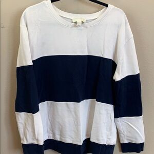 Blue and white striped lightweight sweater